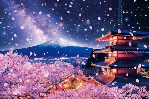 浅間神社から望む夜桜富士